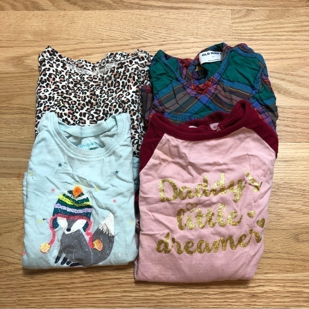 2T Long Sleeve Shirt Bundle Old Navy Girls Plaid Cheetah Print Art Class Daddy’s